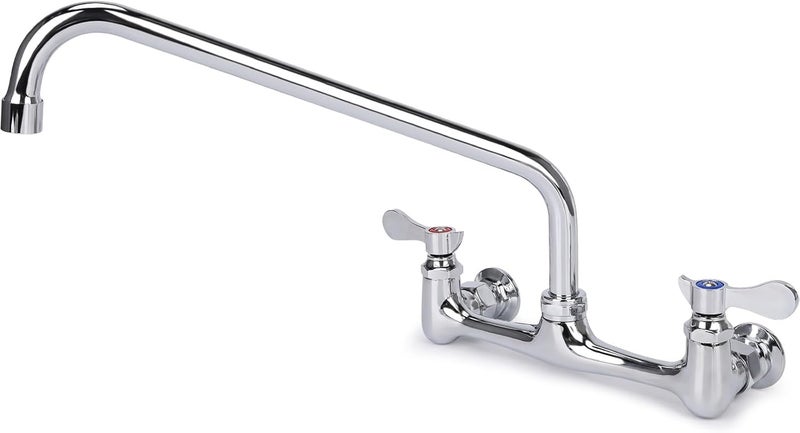 Bietor Wall Mount Kitchen Faucet 8" Center Commercial Sink Faucet with 14" Swivel Spout Dual Handles Brass Utility Sink Faucet for Laundry Room Restaurant Polish Chrome - Image 1